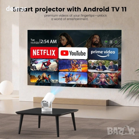 Мини проектор, интелигентен 4K 1080P WIFI 6 Bluetooth 5.4 (HY300 Plus), снимка 2 - Плейъри, домашно кино, прожектори - 54216285