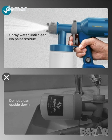 Преносим бояджийски пистолет Tilswall за Dewalt 18V/20V батерия, 600 мл, без батерия, снимка 8 - Други инструменти - 54226117