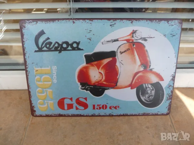 Метална табела мотор Vespa Веспа от 1955 година скутер мотопед класика, снимка 1 - Рекламни табели - 49126274