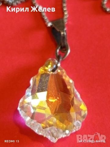 Елегантно ефектно сребърно колие с SWAROVSKI кристал Golden Shadow перфектен 50968, снимка 2 - Колиета, медальони, синджири - 52845039