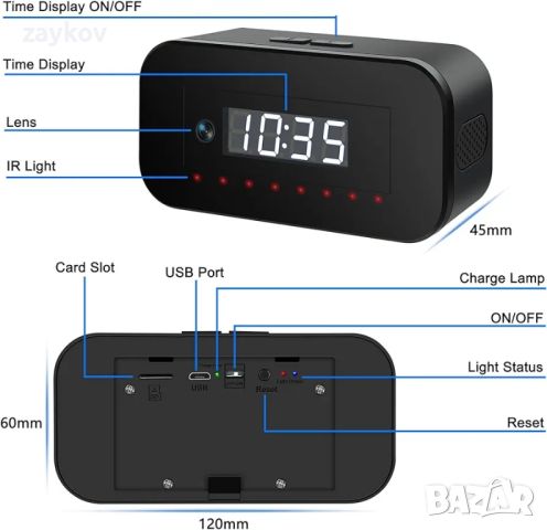 Igzyz шпионска камера WiFi, 4K/1080P часовникова скрита безжична камера с нощно виждане, снимка 4 - Камери - 46105229