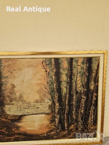Красива голяма антикварна картина масло върху платно , снимка 7 - Картини - 45541445