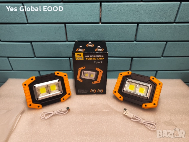 Tekstap 2бр LED работна лампа 30W 1500LM акумулаторна с USB, снимка 8 - Друга електроника - 51998233