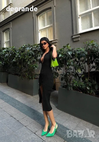 Черна Дамска рокля плетиво с ефектен гръб, снимка 3 - Рокли - 51145235