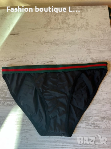Gucci дамски черно бельо тип бикини с ластик в цветовете на марката зелено и червено S размер 💚❤️💚