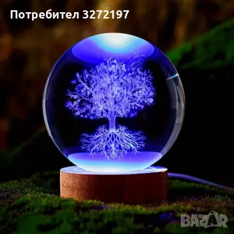 LED Светеща кристална топка/лампа, 3D сензорна -Дървото на живота, снимка 6 - Настолни лампи - 46918206