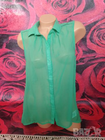 H&M Ярко зелена риза туника без ръкав от шифон М, снимка 3 - Туники - 46407216