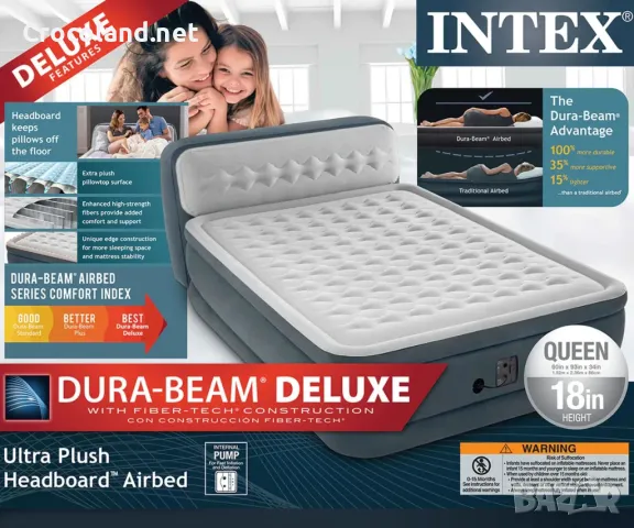 Надуваем матрак Intex Queen Dura-Beam Ultra Plush, 152 x 236 x 86 см, вградена помпа, PVC, кадифен, снимка 5 - Надуваеми легла - 50087932