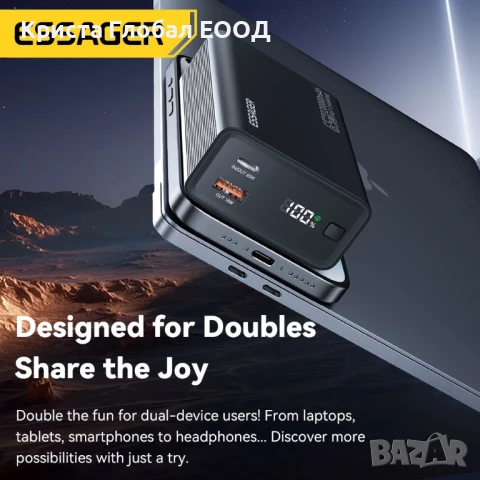 Преносима батерия Essager 65W PD 20000 mAh USB-C, USB-A, снимка 2 - Външни батерии - 51378064