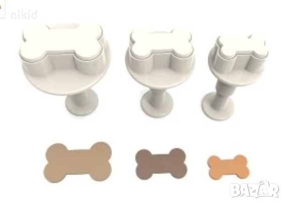 3 бр кокал кокали пластмасови форми резци резец форма с бутало за фондан сладки тесто бисквитки, снимка 1 - Форми - 46281926