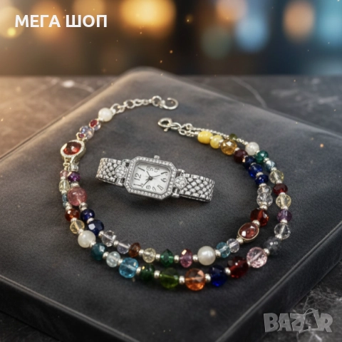 Елегантен часовник с двойна гривна – стил и блясък в едно, снимка 2 - Дамски - 52584549