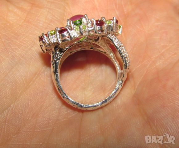 925 сребърен пръстен с рубин 9x7мм, тегло 12.2гр., снимка 4 - Пръстени - 46367449