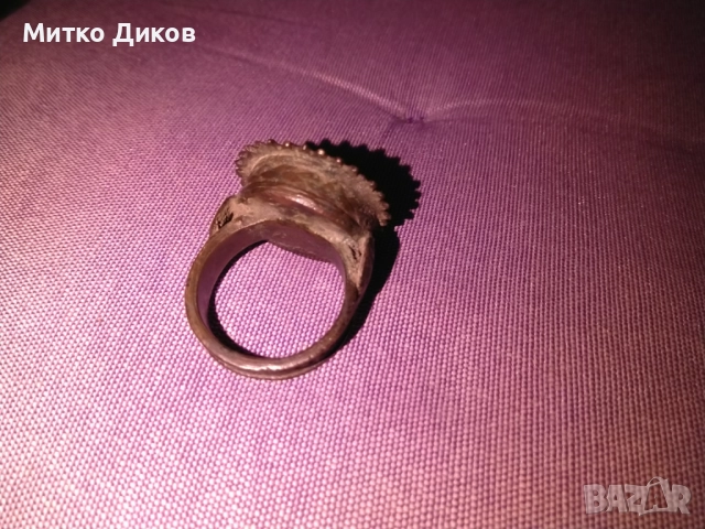  ВЪЗРОЖДЕНСКИ БОЛЯРСКИ АВТЕНТИЧЕН ЕТНОГРАФСКИ  ПРЪСТЕН БРОНЗ 17-18 Век 18.49грама, снимка 4 - Колекции - 52708519