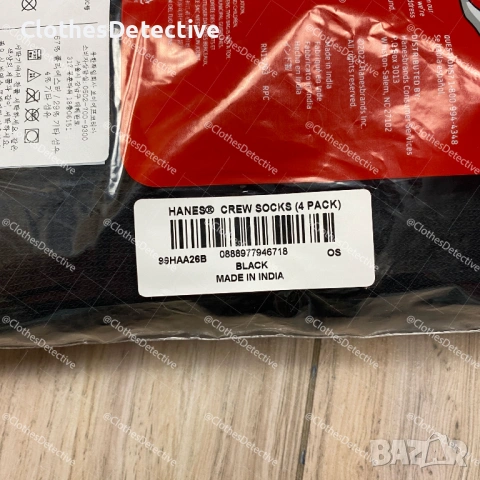 Supreme/Hanes Crew Чорапи (пакет от 4 чифта) – Черни, снимка 3 - Мъжки чорапи - 53785428