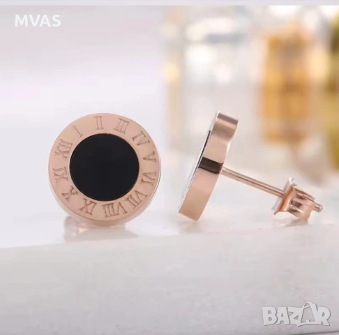 Нови дамски кръгли обеци Zara дизайн черни с розово злато, снимка 3 - Обеци - 52582793