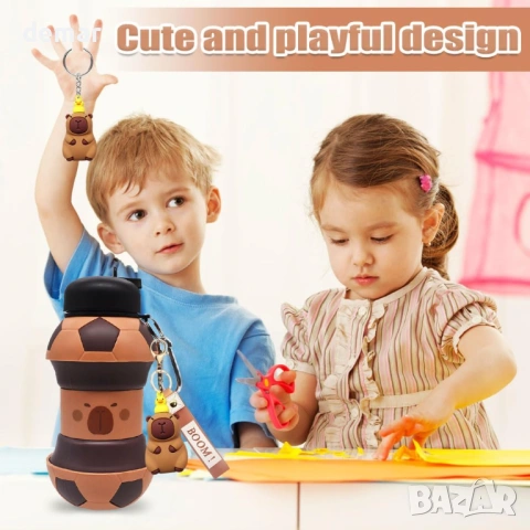 Бутилка за пиене за деца, силиконова бутилка за вода с карабинер, ключодържател, 550 мл, снимка 7 - Други стоки за дома - 53983415