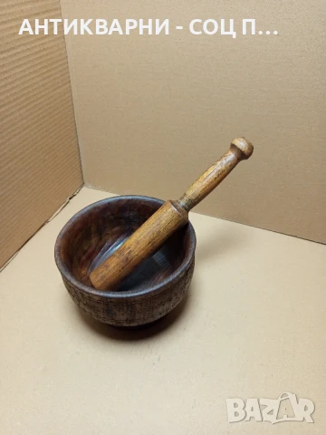 Соц Стара Дървена Резбована Купа Хаван Чукало За Подправки., снимка 9 - Антикварни и старинни предмети - 50659256