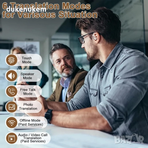 Bluetooth слушалки - преводач, 142 езика онлайн, офлайн режим, HD звук, снимка 3 - Слушалки и портативни колонки - 52811745