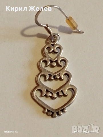 Висяща сребърна обеца с орнаментиран дизайн на сърца много красива 52642, снимка 8 - Обеци - 53051534