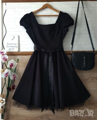 Черна официална разкроена рокля с тюл, снимка 2 - Рокли - 45842544