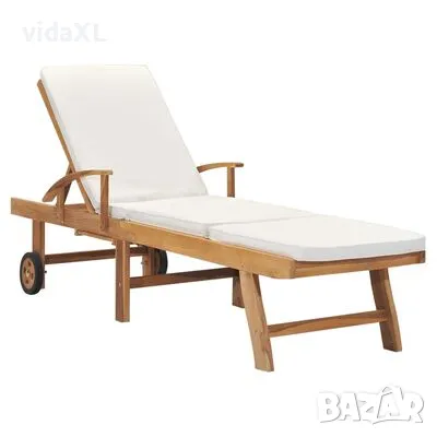 vidaXL Шезлонг с шалте, тиково дърво масив, кремаво（SKU:48022, снимка 1