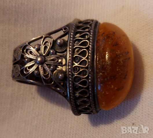 Винтидж Дамски Пръстен Кехлибар, снимка 2 - Пръстени - 51756563