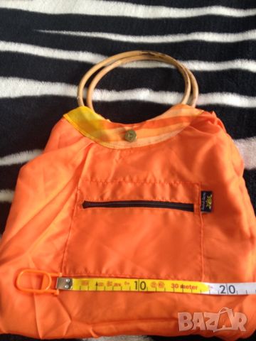 Лятна чантичка Saison seche дървени дръжки текстил оранжево жълто, снимка 8 - Чанти - 45745699