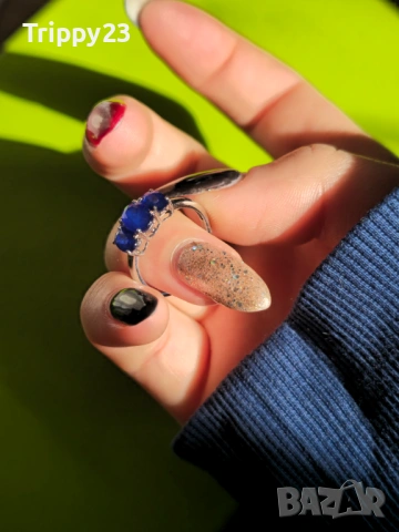 💎 Елегантен Premium пръстен с три камъка — Виетнамски Cobalt Blue Spinel, снимка 4 - Пръстени - 53083779