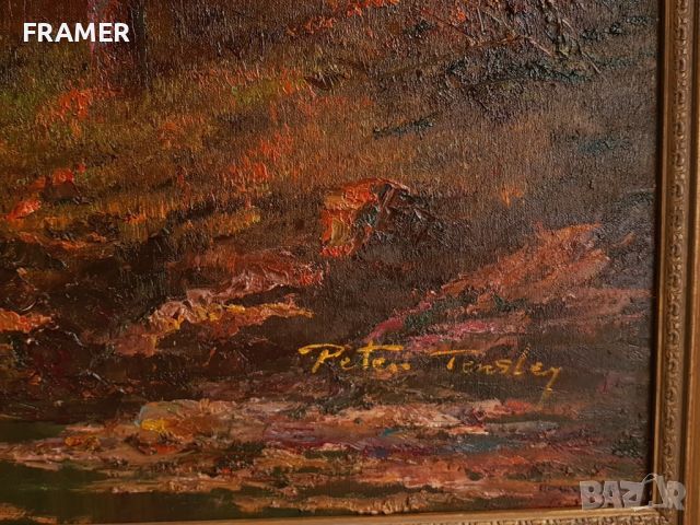 Питър Тенсли Peter Tensley (американец) „Горско езеро“ Голяма маслена картина върху платно, снимка 5 - Картини - 45636775