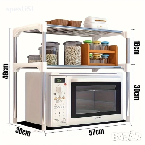 Етажерка за микровълнова на две нива, бяла - КОД 4962, снимка 3 - Аксесоари за кухня - 54152425