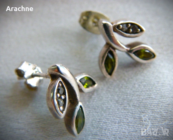 Сребърни обици с хризолит и топази, снимка 2 - Обеци - 51848255