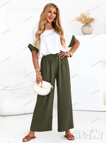 Дамски комплект от блуза и широки панталони Trishna, 14цвята , снимка 8 - Комплекти - 51207561