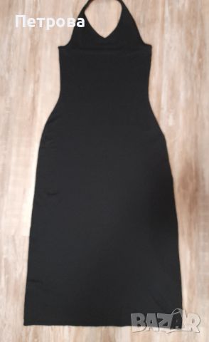 Черна дълга рокля с гол гръб и дълбока цепка, снимка 2 - Рокли - 45256160