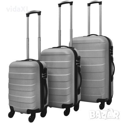 vidaXL Комплект твърди куфари от три части сребрист 45,5/55/66 см(SKU:91142