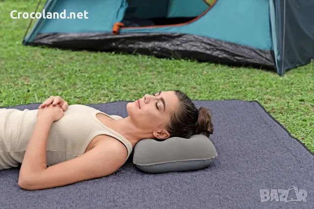 Надуваема възглавница Bestway, кадифено покритие, 42 x 26 x 10 см, сив/син, снимка 2 - Надуваеми легла - 50097361