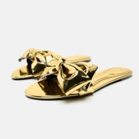 Дамски златни чехли ZARA - размер - 38 , снимка 2 - Чехли - 45434041