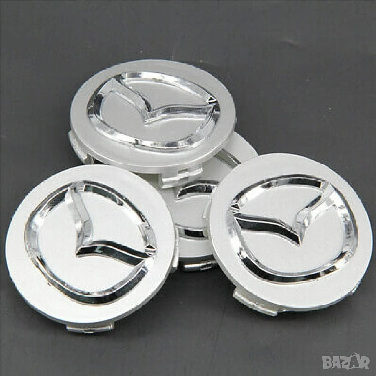Комплект 4 броя централни капачки за джанти MAZDA 56 мм с хром емблема Сив цвят, снимка 1