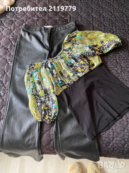 Дамски сет от кожен панталон и блузка, снимка 1