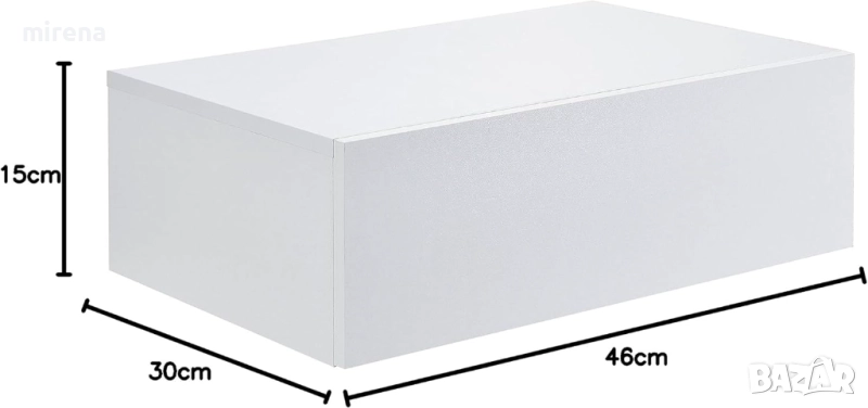 Стенен рафт с чекмедже Нощен скрин Висящ рафт 46x30x15 см Бял 219, снимка 1