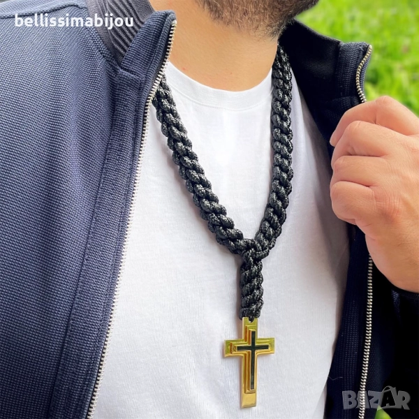 Масивен Плетен Гердан със Стоманен Кръст, снимка 1