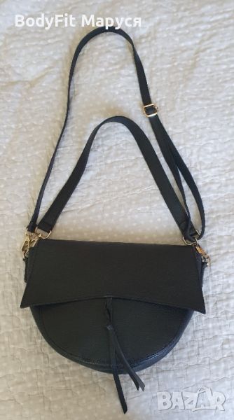 Черна дамска чанта, естествена кожа, снимка 1
