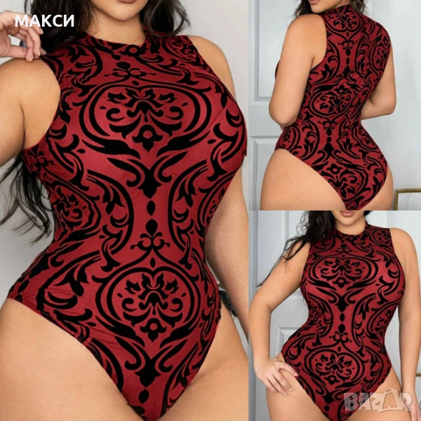 Макси силно еластично прозрачно секси боди без ръкави/силно изрязани/ в два красиви десена с черни м, снимка 1