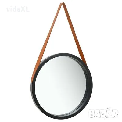 vidaXL Стенно огледало с каишка, 50 см, черно（SKU:320367）, снимка 1