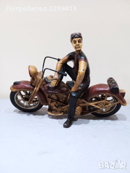 Дървена фигура моторист Harley Davidson, снимка 1