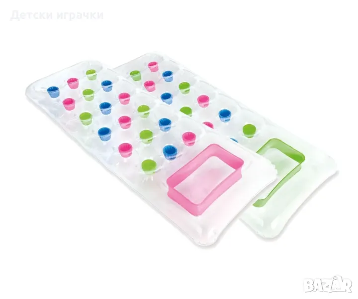 Надуваем дюшек INTEX, 188х71см, с възглавница, цветни чашки, розов/зелен, снимка 1