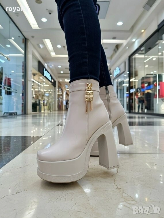 Боти на ток - бежова кожа, снимка 1