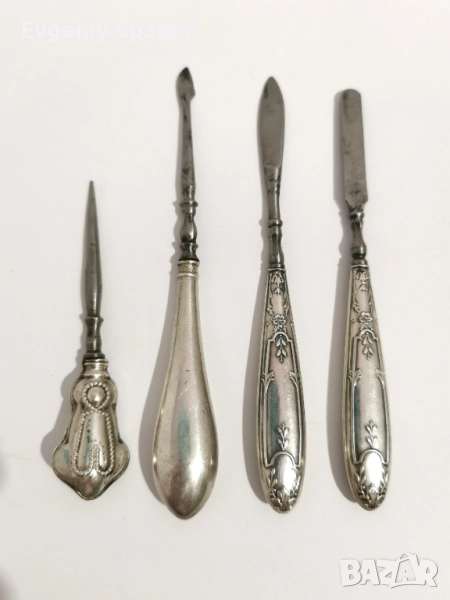 Антични Инструменти със Сребърни дръжки, снимка 1