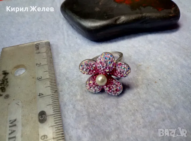 СКЪПОЦЕНЕН СРЕБЪРЕН ПРЪСТЕН ЦВЕТЕ СРЕБРО 925 с БЯЛА НАТУРАЛНА ПЕРЛА ЕМАЙЛ РАЗНОЦВЕТНИ КАМЪЧЕТА 49226, снимка 6 - Пръстени - 50024146