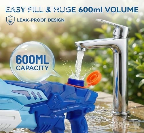 Нов Воден пистолет 600 мл супер соукър 8-10 м за деца и възрастни игра, снимка 4 - Други - 53822049
