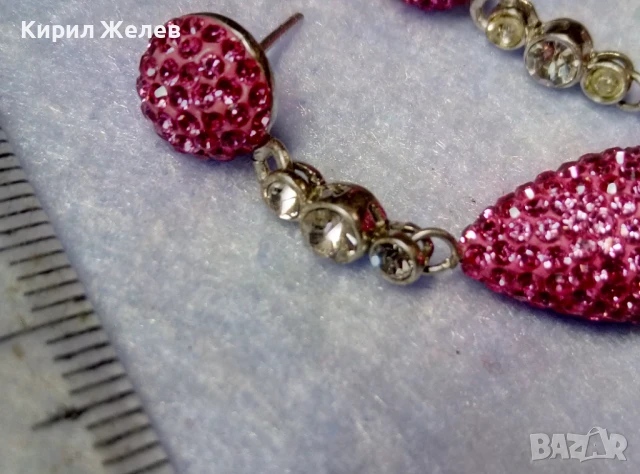 ЕФЕКТНИ ФЕШЪН АРТ СТИЛ СРЕБЪРНИ ОБЕЦИ СРЕБРО 925 с БЯЛА ПОЗЛАТА РОЗОВ ЕМАЙЛ и ИСКРЯЩИ КРИСТАЛИ 47935, снимка 4 - Обеци - 50542174